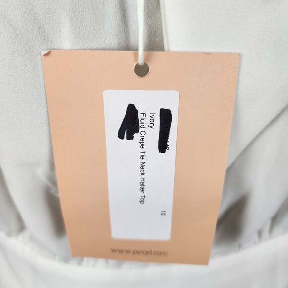 Pearl by lela rose fluid crepe tie neck halter top SZ 10 off white blouse A18C - Picture 5 of 5